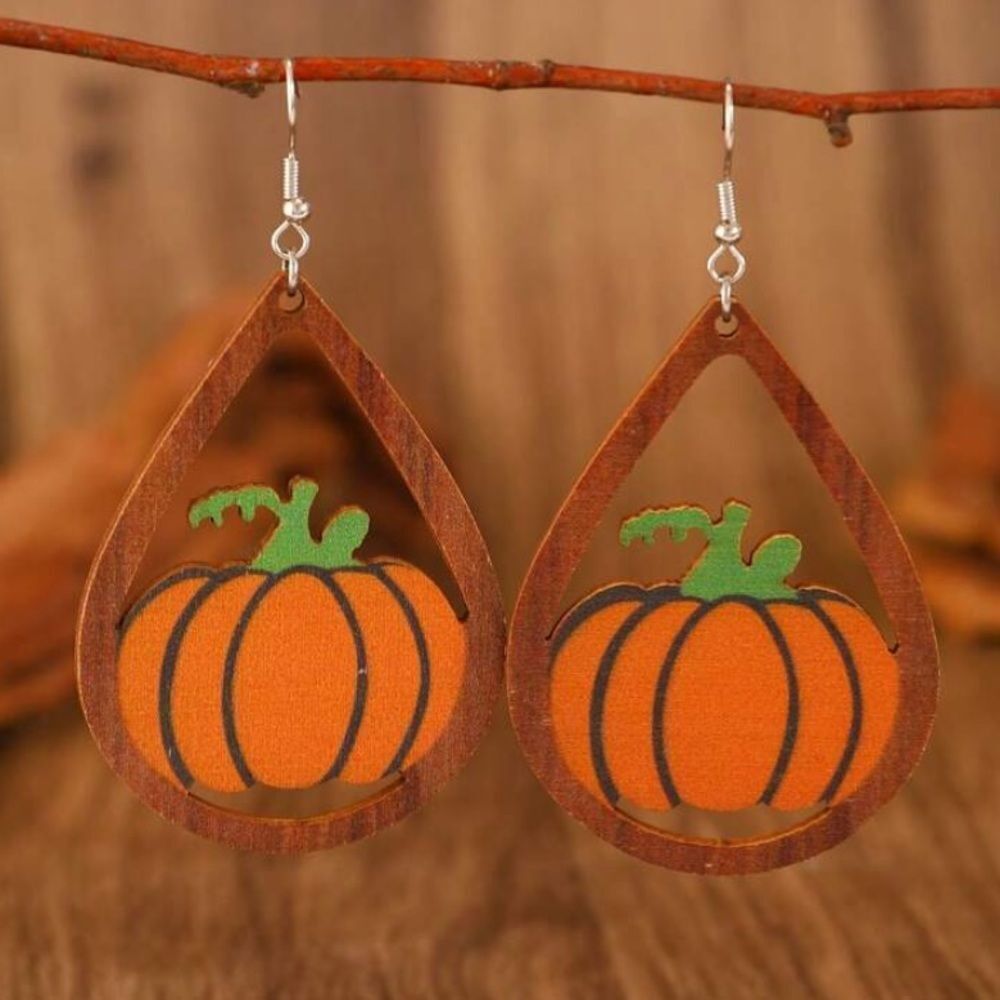 3for$20 1pair New Fashion Halloween Wooden Earrings With Pumpkin